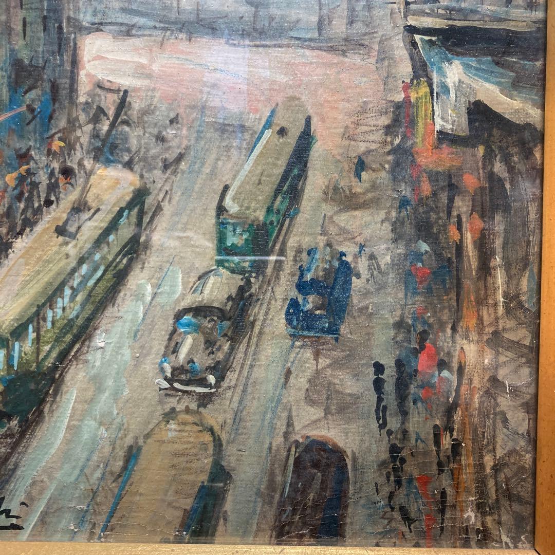 大聖堂風景　作者不詳　油絵　額61×33絵57×28cm ヨーロッパ街の風景