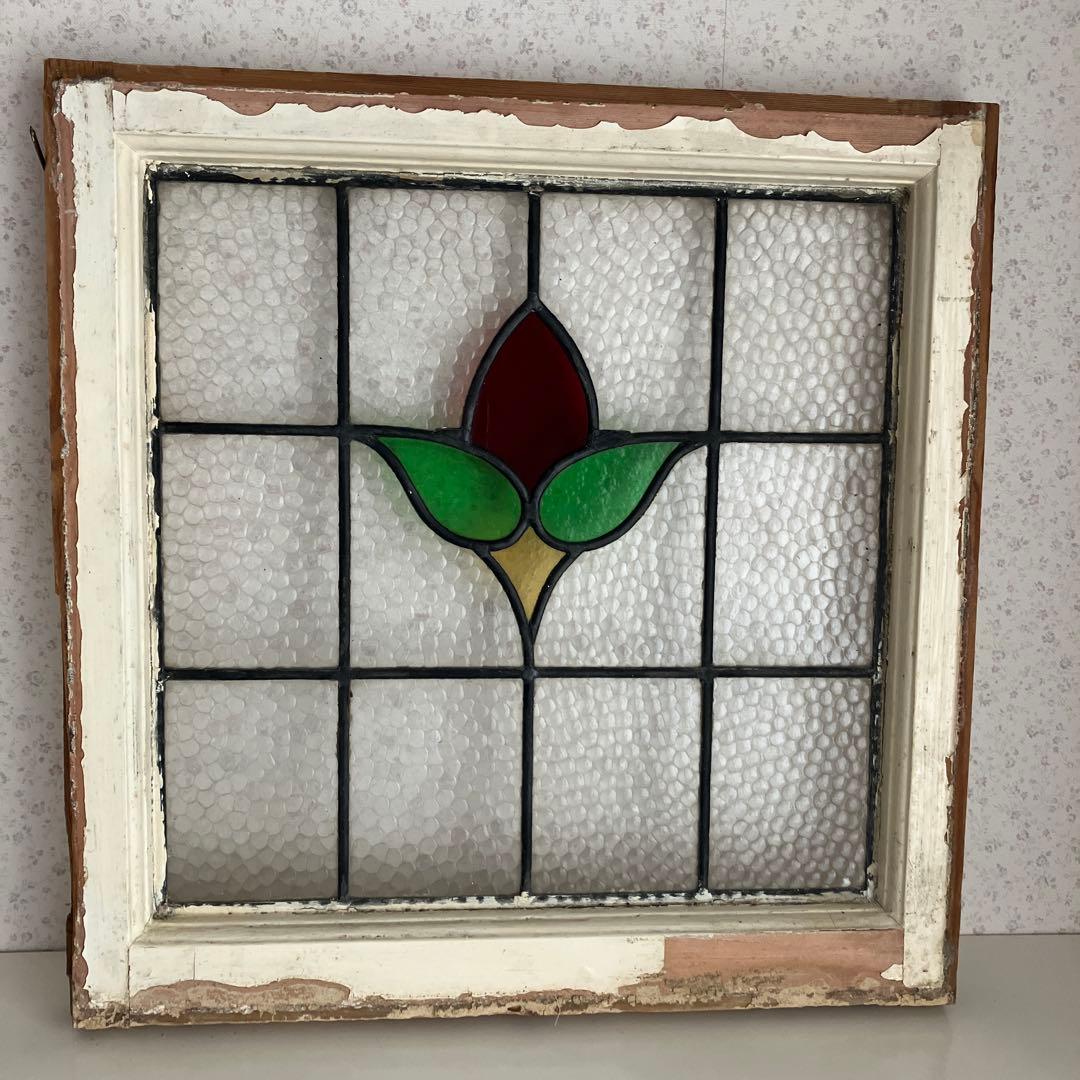 アンティークステンドグラス＊レトロビンテージ古い飾り窓ガラスカントリー建材