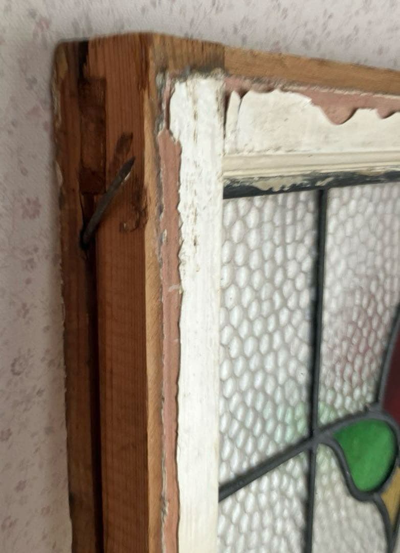 アンティークステンドグラス＊レトロビンテージ古い飾り窓ガラスカントリー建材