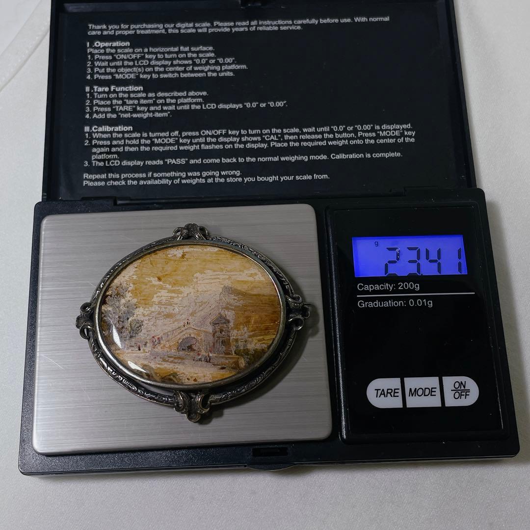 アンティーク 手描き 風景画 SILVER製 ブローチ