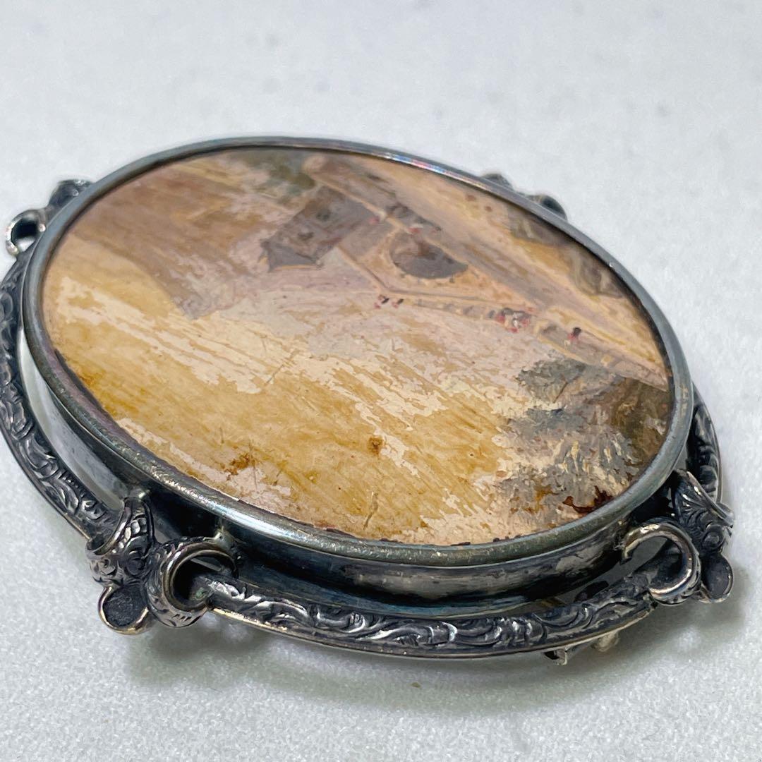 アンティーク 手描き 風景画 SILVER製 ブローチ