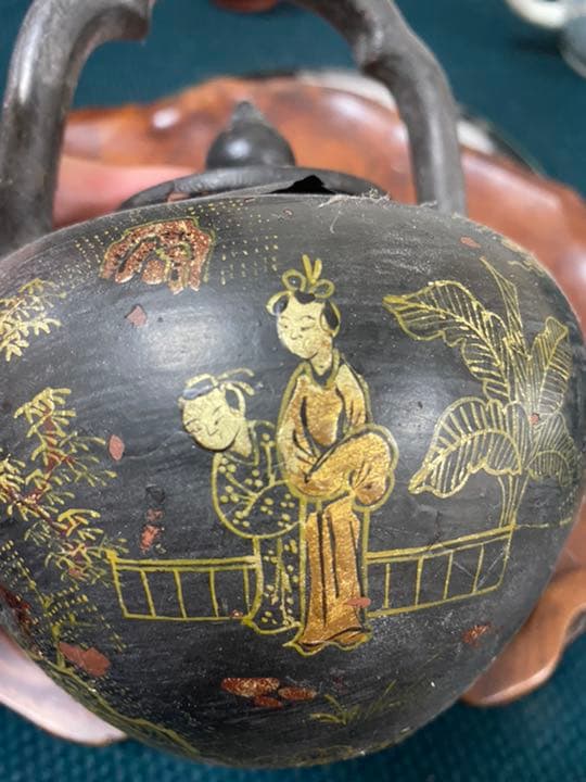 朱泥 急須 彩絵 漆絵 時代