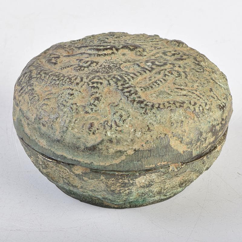 中国　明時代　青銅　龍模様　香合　時代箱付　V　R9348