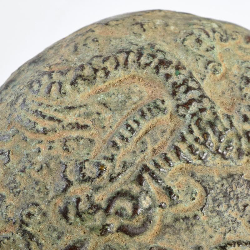 中国　明時代　青銅　龍模様　香合　時代箱付　V　R9348