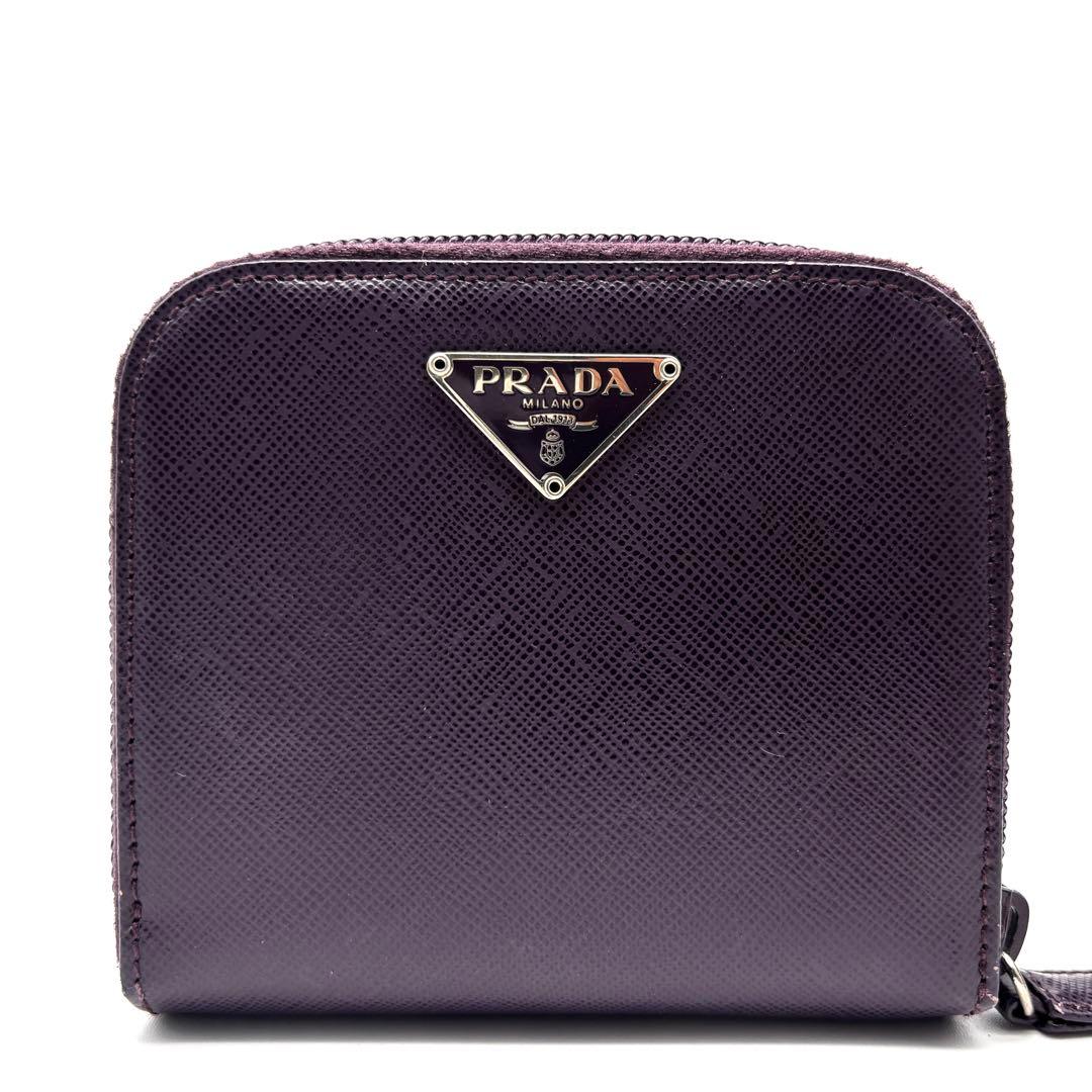 美品・希少色 プラダ 二つ折り財布 三角ロゴ サフィアーノレザー パープル