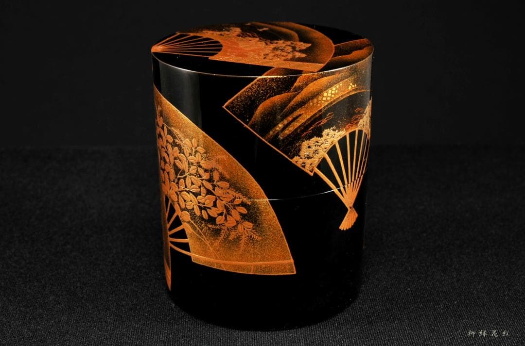 【うめこま】道場宗廣 扇面蒔絵 時代 中次 内梨子地 共箱