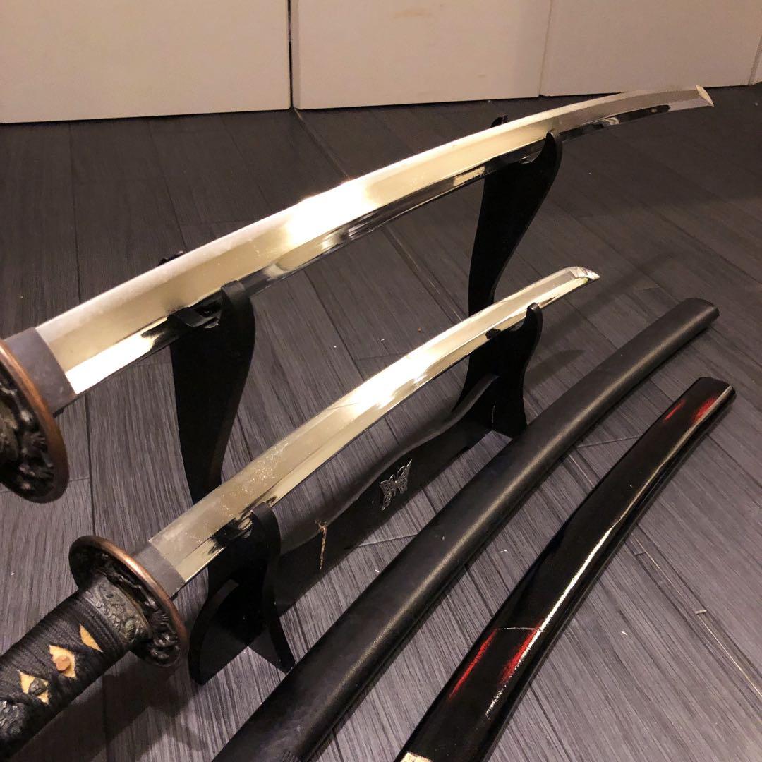 高級模造刀　高級居合刀　太刀　大小セット　本研波刃　亜鉛合金　地肌