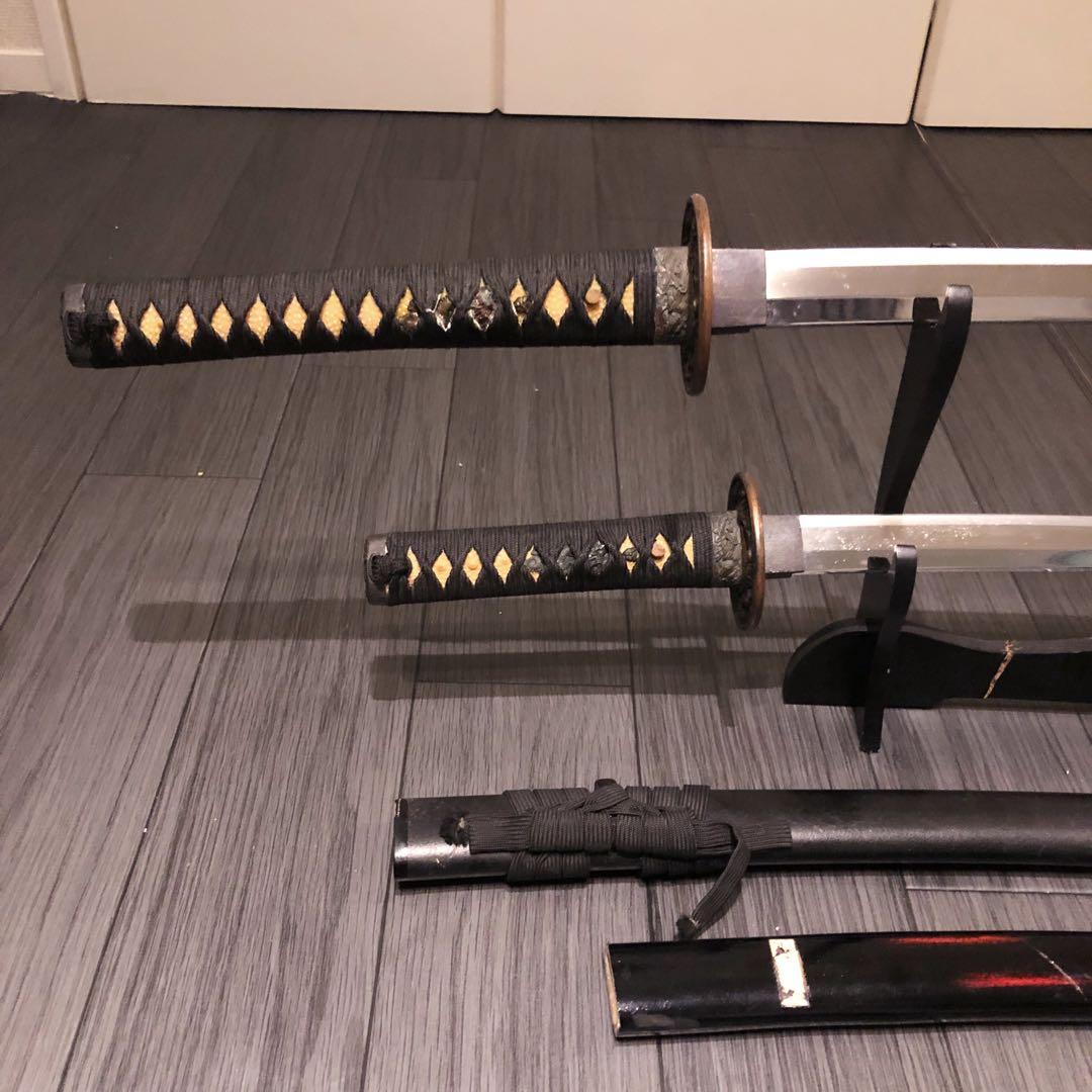 高級模造刀　高級居合刀　太刀　大小セット　本研波刃　亜鉛合金　地肌