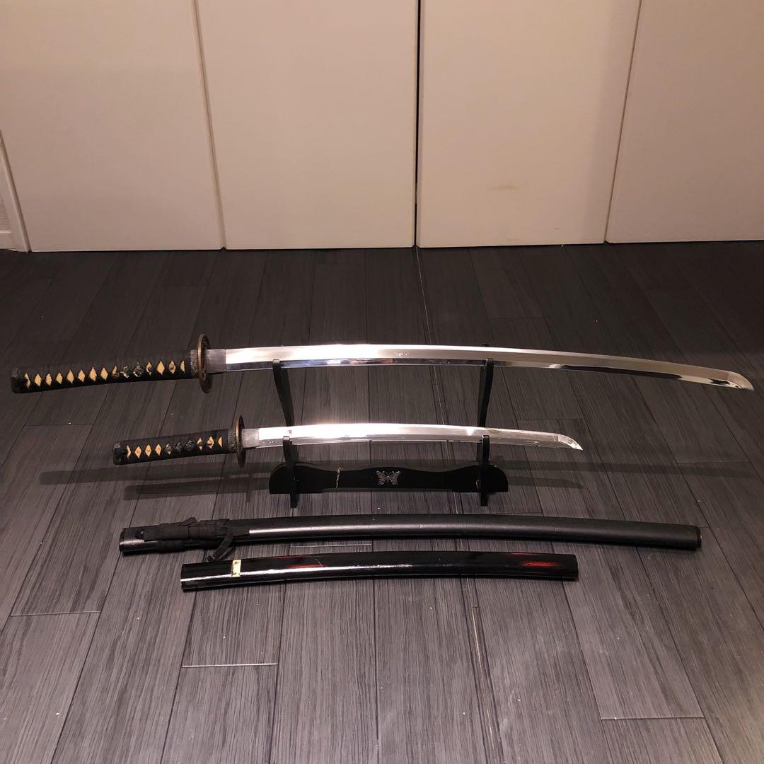 高級模造刀　高級居合刀　太刀　大小セット　本研波刃　亜鉛合金　地肌