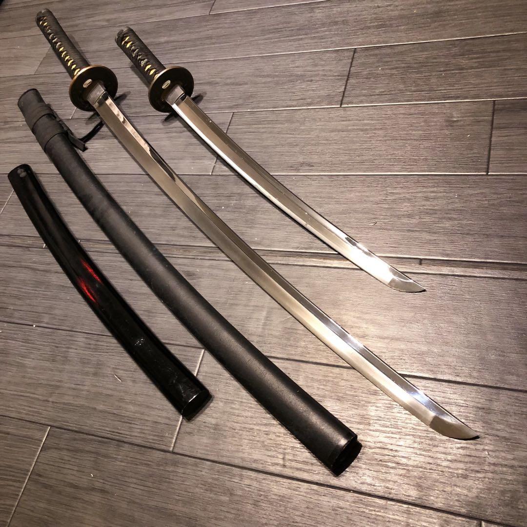 高級模造刀　高級居合刀　太刀　大小セット　本研波刃　亜鉛合金　地肌