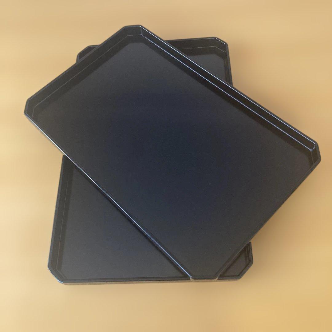 茶道具　懐石道具　木製黒漆器　六角形脇引き盆二枚セット