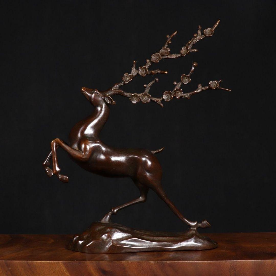 梅花鹿 銅製品 路路発財 応接間 書斎 装飾品 工芸品 美術品 置物