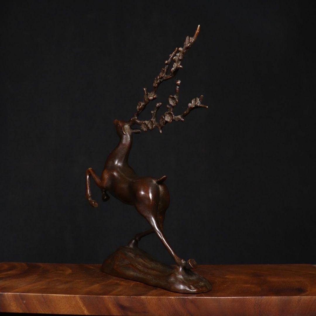 梅花鹿 銅製品 路路発財 応接間 書斎 装飾品 工芸品 美術品 置物