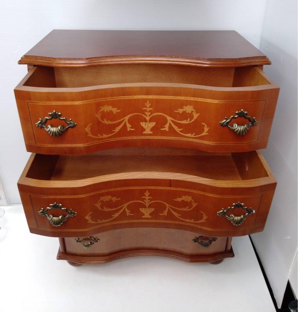 G1735イタリア製 ヴェローナクラシック 4段チェスト 象嵌細工 キャビネット