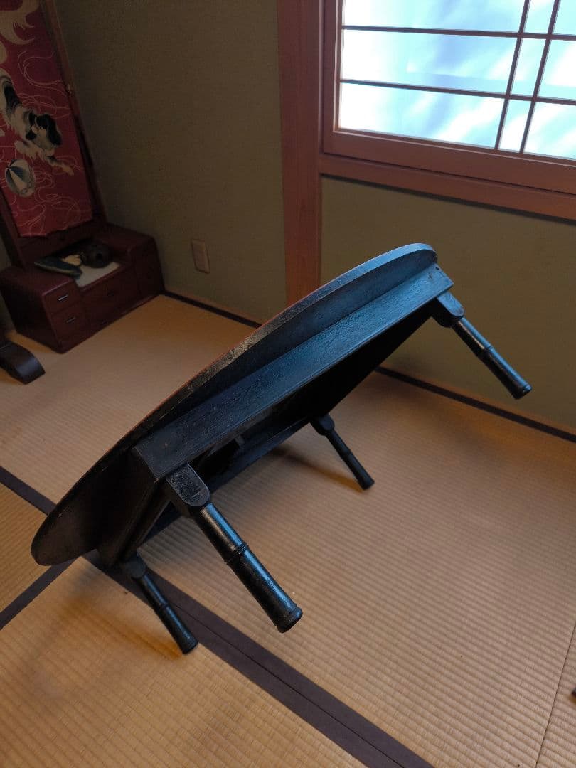 黒色 円形 板座卓 折りたたみ式