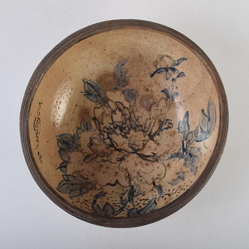 茶道具　瀬戸焼　加藤春岱作　三島写　染付花文　刷毛目　鉢　V　R9291