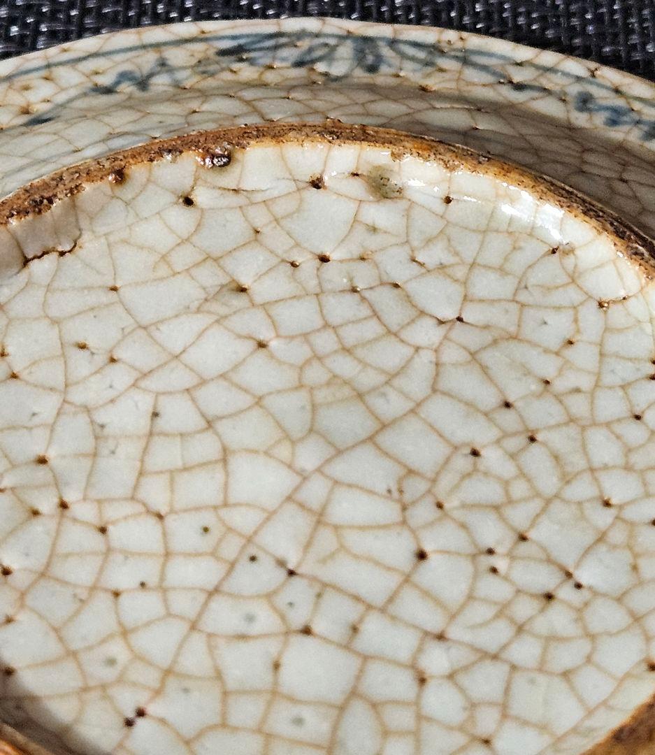 中国古美術　中国古陶磁器　中国古玩　中国南方系　青華　樹木に鹿の図　輪花　呉須皿