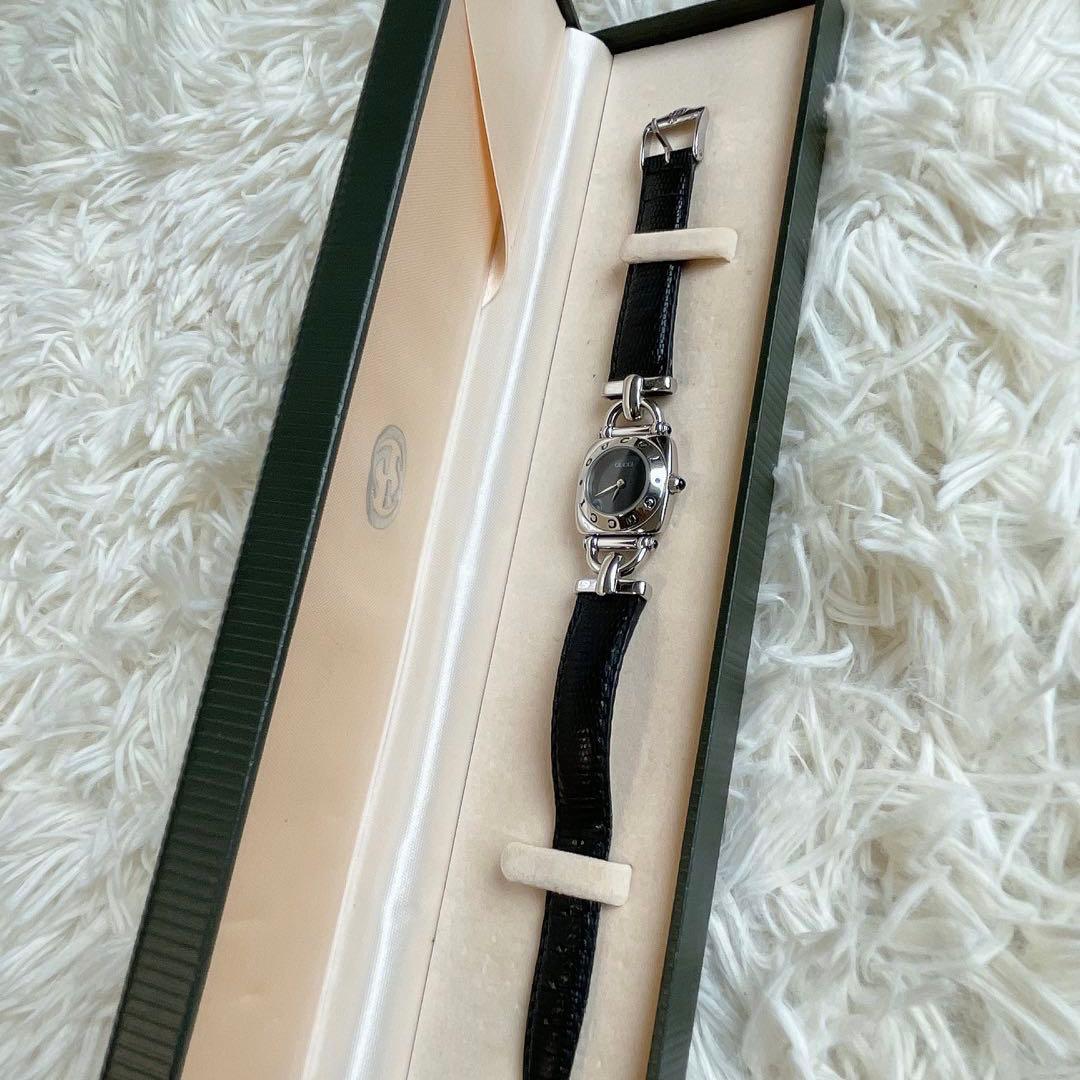 希少・稼働品✨GUCCI レザーベルト腕時計 ブラック　vintage