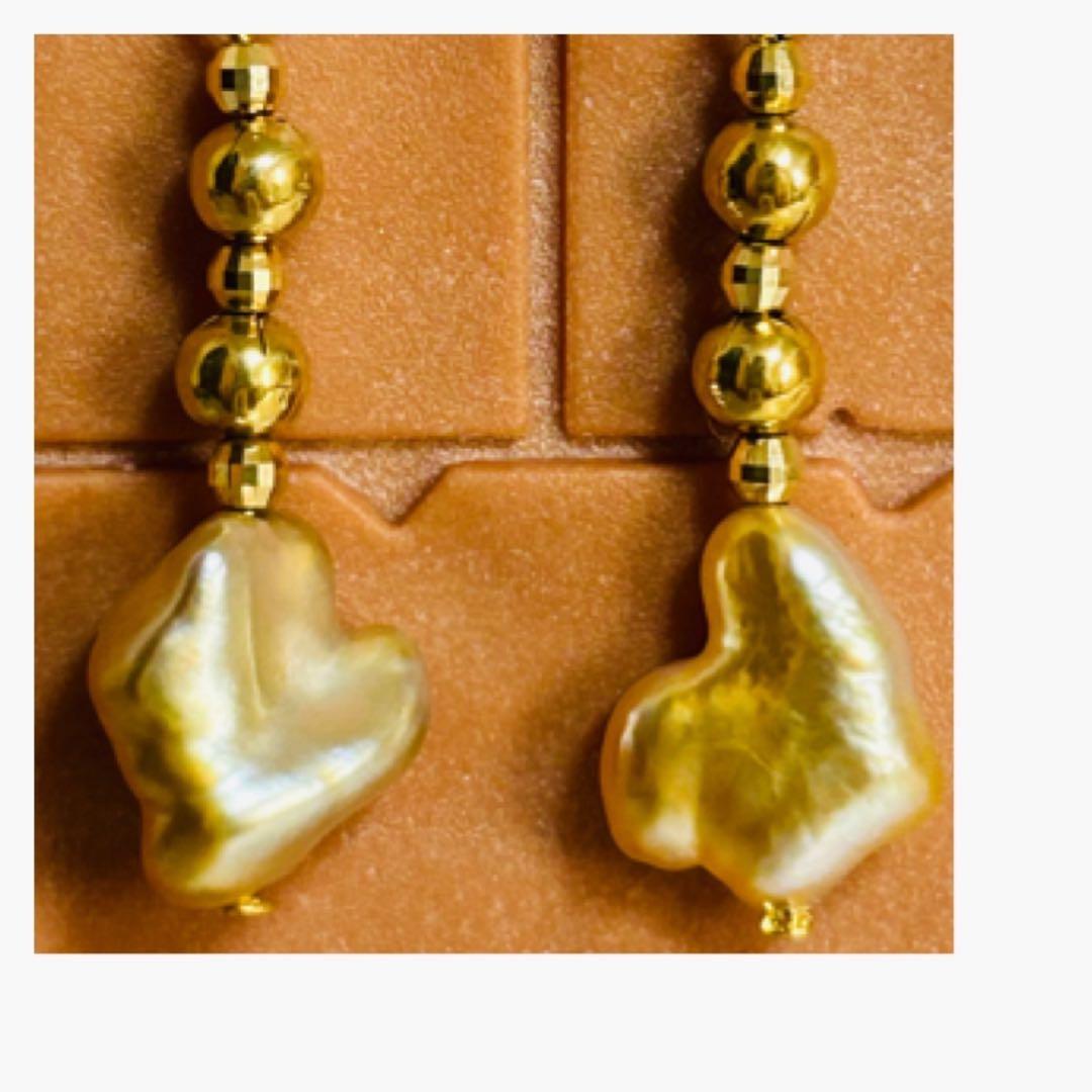 (M0119-6)K18YG南洋白蝶ゴールデンケシパールアメリカンピアス