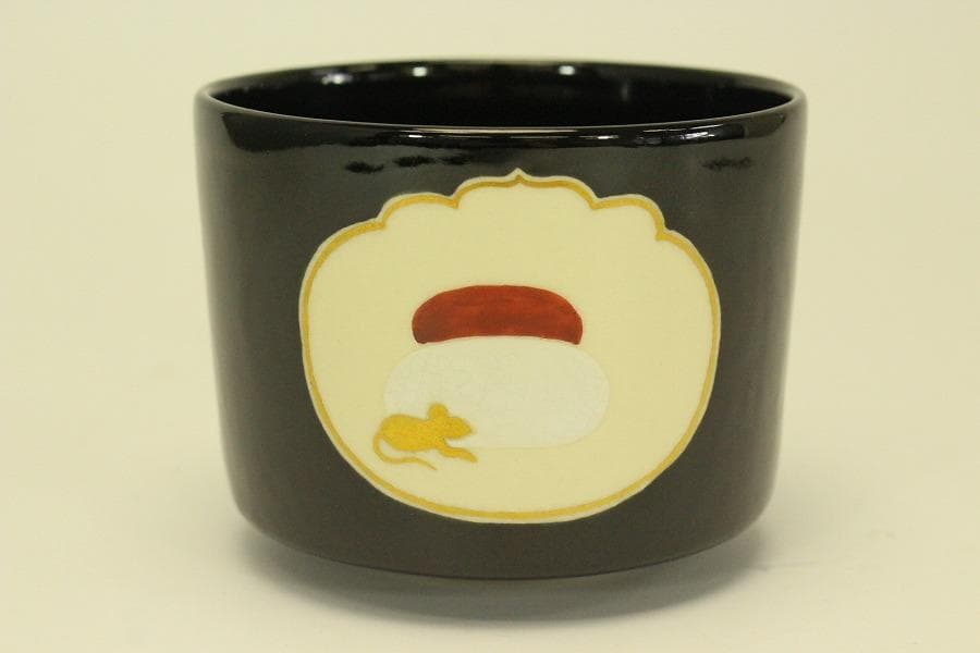 茶道具 福鼡之絵 茶碗 粟田焼 佳山 木箱付(メ1393)