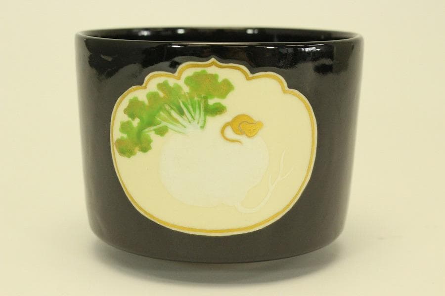 茶道具 福鼡之絵 茶碗 粟田焼 佳山 木箱付(メ1393)