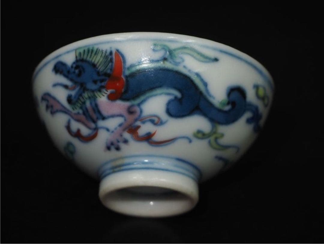 送料無料　大正～昭和初期　瑞光造　豆彩龍文煎茶碗5客