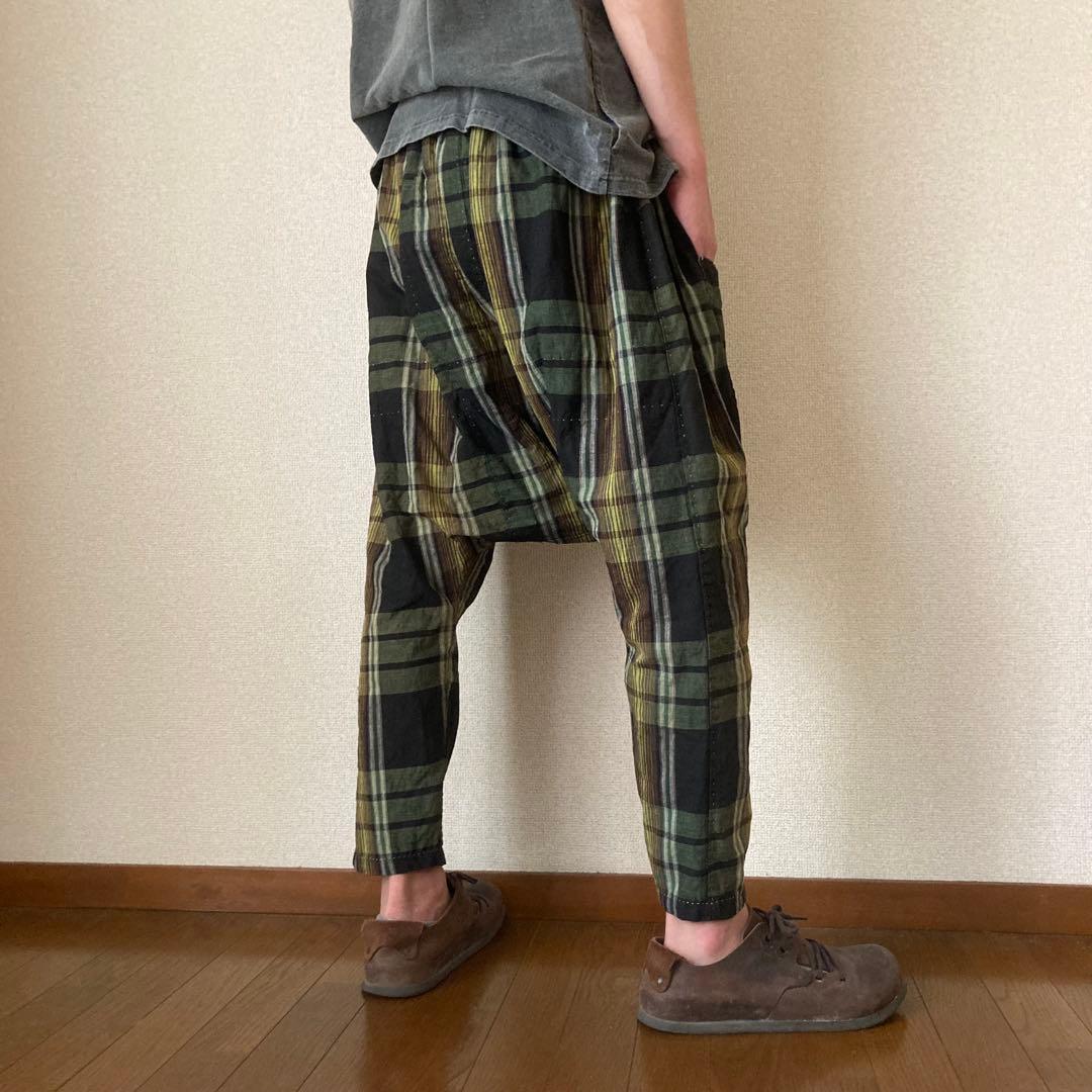 昭和レトロ 古布 布団皮 格子柄 ピエロもんぺ サルエル モンキーパンツ