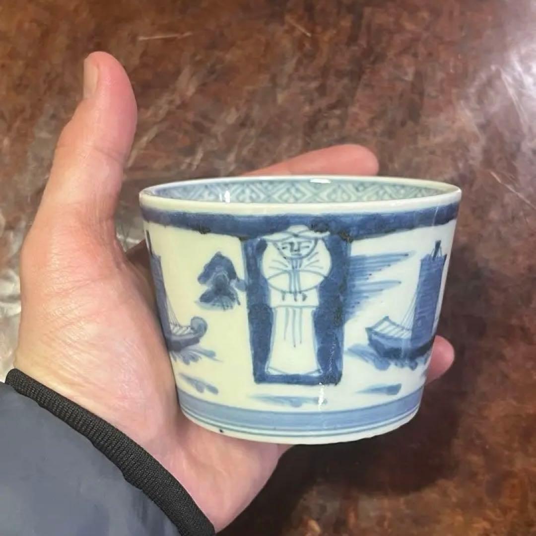 古伊万里　蕎麦猪口　異国人　帆船　そば猪口　人文　ラッタン　南蛮人