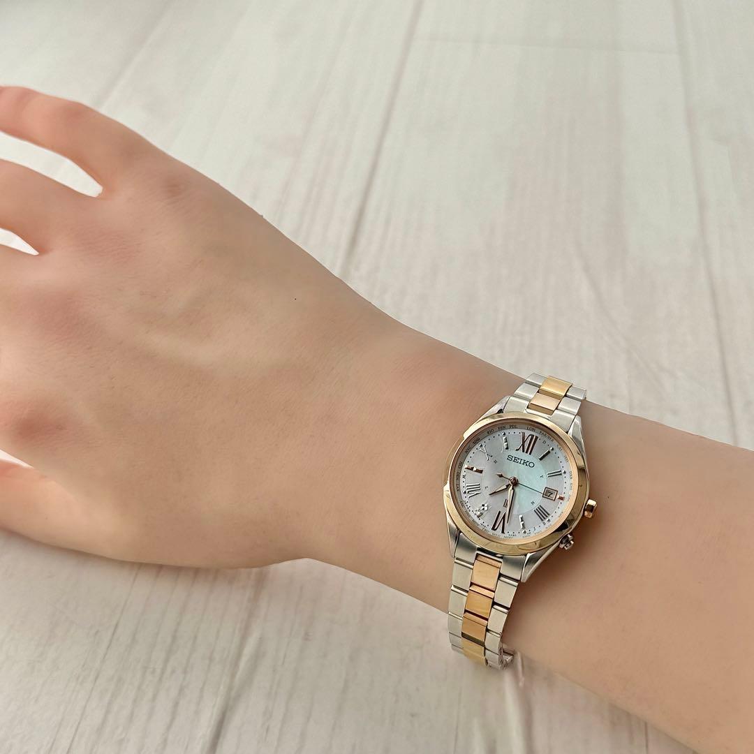 ☆電波ソーラー☆004 セイコー ルキア 1Pダイヤ シェル文字盤 レディース