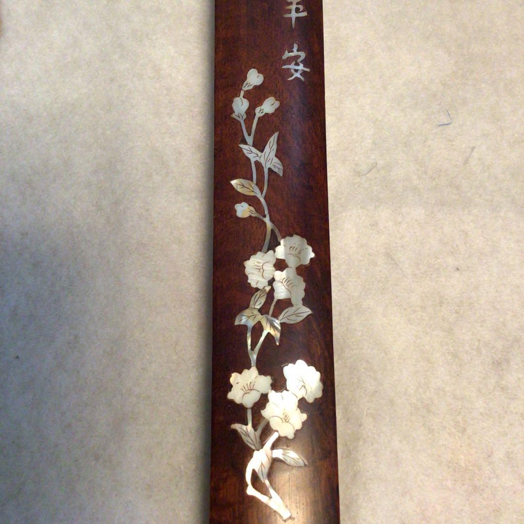 [未使用品]工芸品　文鎮　書文鎮　螺鈿細工　ペーパーウェイト　黒檀　ビンテージ品