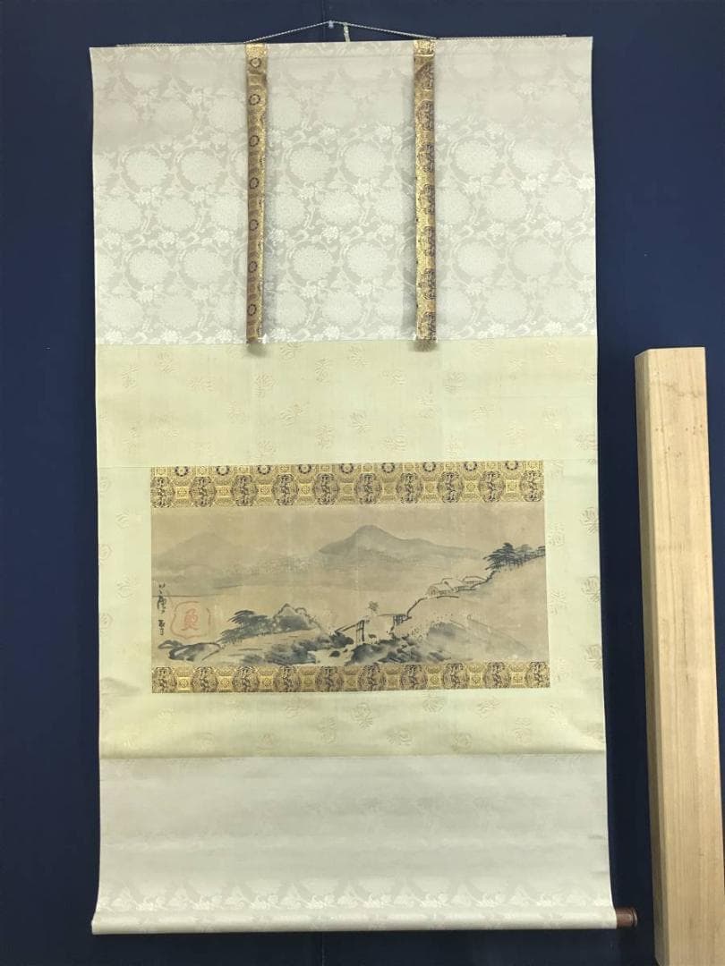 模写/長澤芦雪/長沢芦雪/長澤蘆雪/山水人物図/横物/掛軸/名家伝来/AE-49