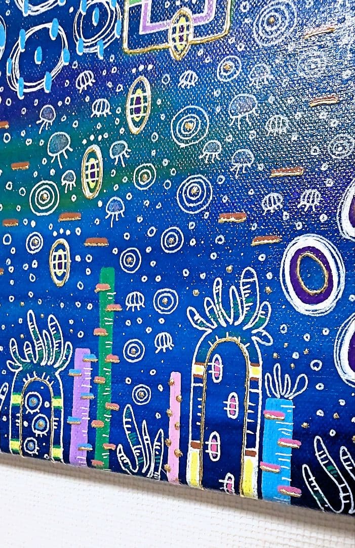 アート作品 アクリル画 命溢れる深海の生き物たちA