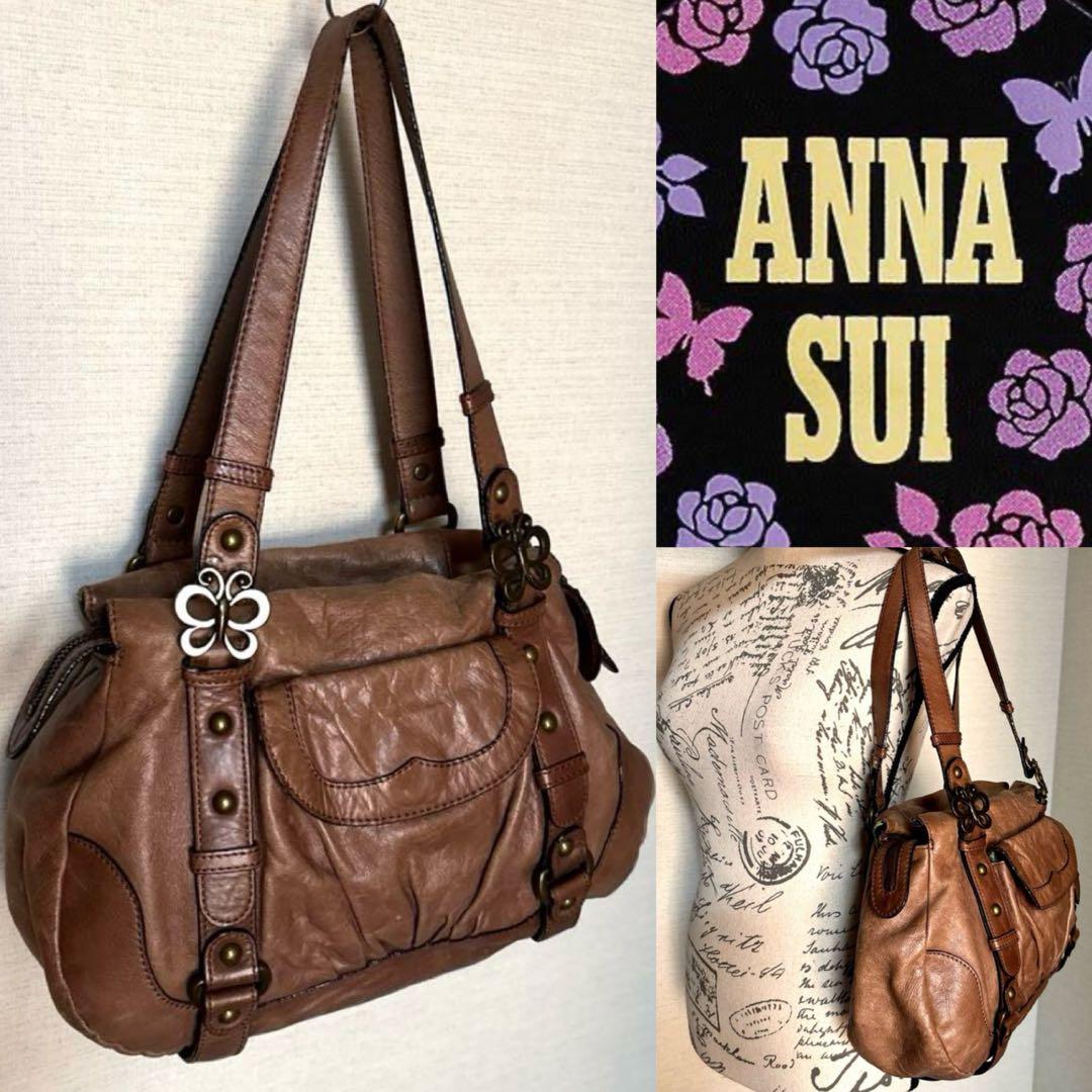 ANNA SUI 本革 蝶 バタフライ バックル デザイン ショルダーバッグ