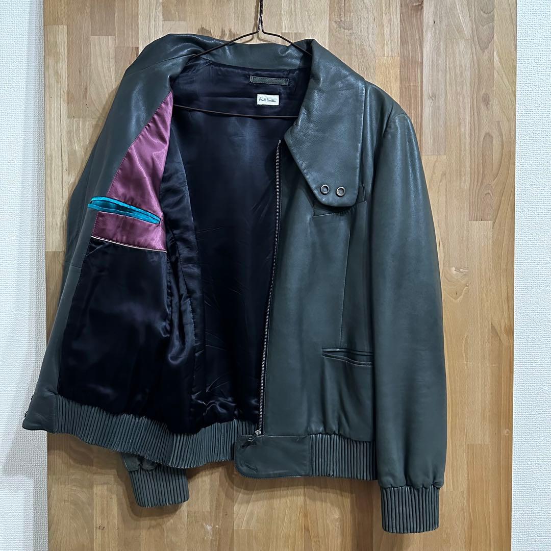ポールスミス レザージャケット ハイネック M ラムレザー モスグリーン