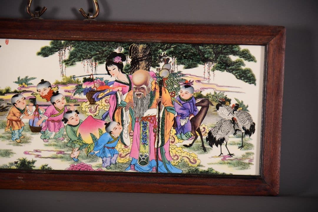 景徳鎮 陶板画 福寿康寧 掛け屏 応接間玄関 茶室 装飾品 工芸品 置物