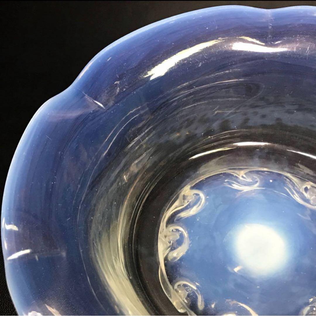 ★明治/大正ガラス！綺麗なブルーに乳白ぼかし小鉢/気泡ガラス/氷コップ/2個！★