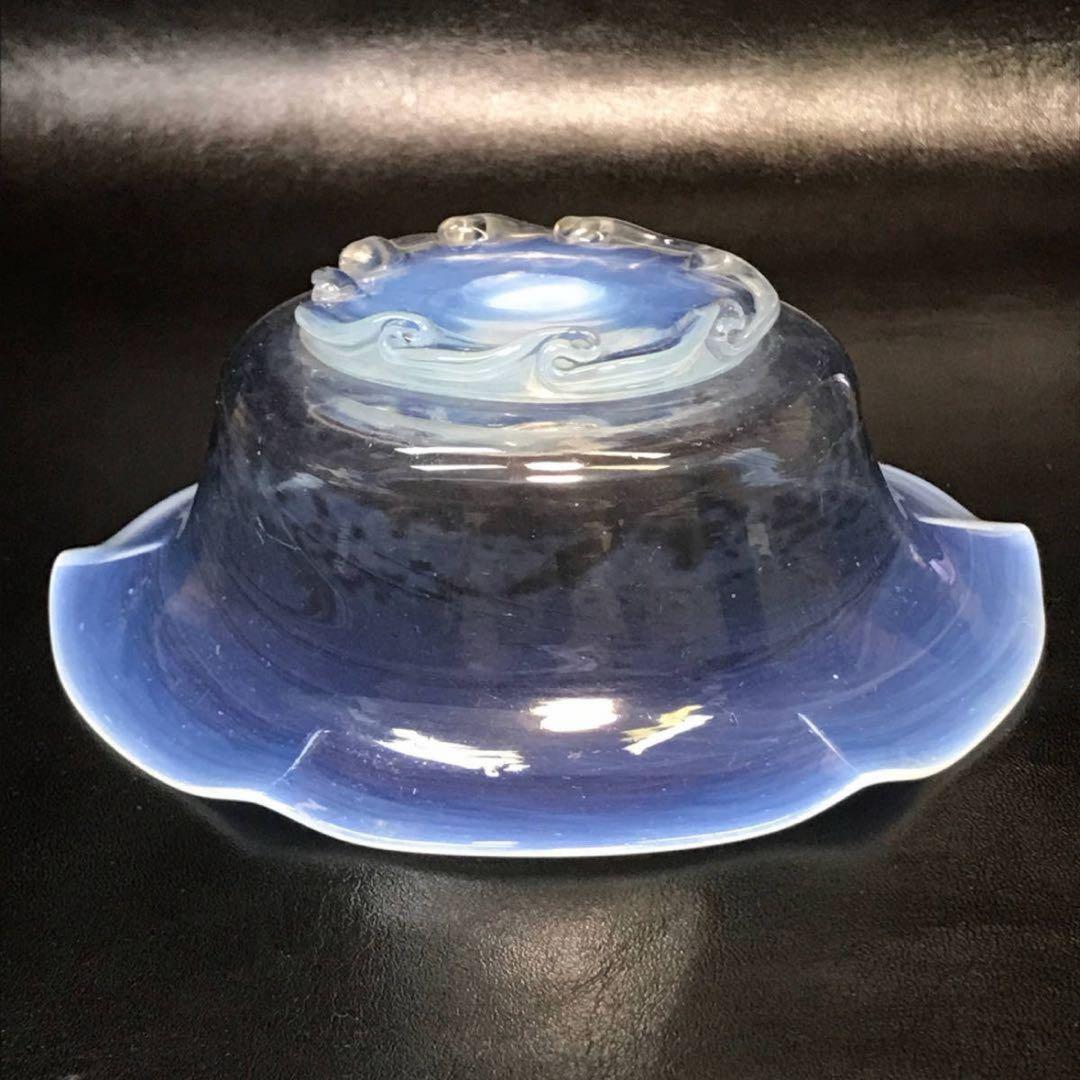 ★明治/大正ガラス！綺麗なブルーに乳白ぼかし小鉢/気泡ガラス/氷コップ/2個！★