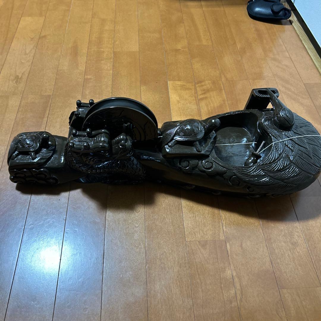 木彫 一刀彫 縁起物 墨壺 龍・鶴・亀