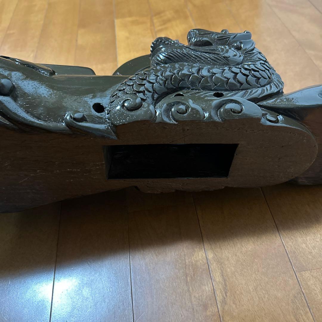 木彫 一刀彫 縁起物 墨壺 龍・鶴・亀