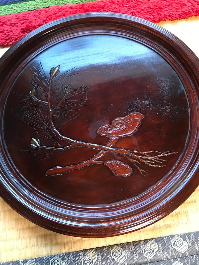 彫抜色絵絵替丸盆 二箱十客　菓子皿 漆器 漆芸 銘々皿 丸盆　盆　骨董品