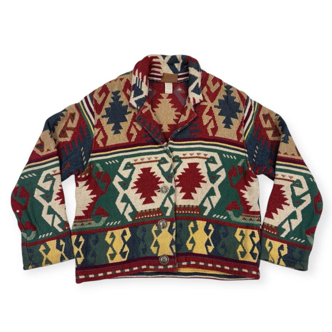 80s-90s●USA製 ネイティブジャケット ラグジャケット ゴブラン織り