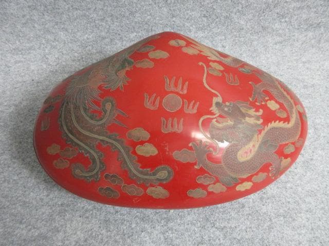 朱塗蒔絵雲龍鳳凰文貝形菓子器 [B25734]