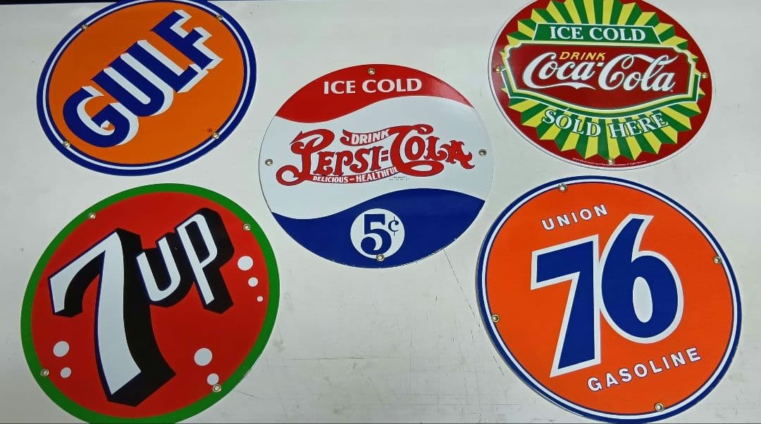 レア　1970's　USA製　琺瑯　看板　エナメル　サイン　プレート　５枚