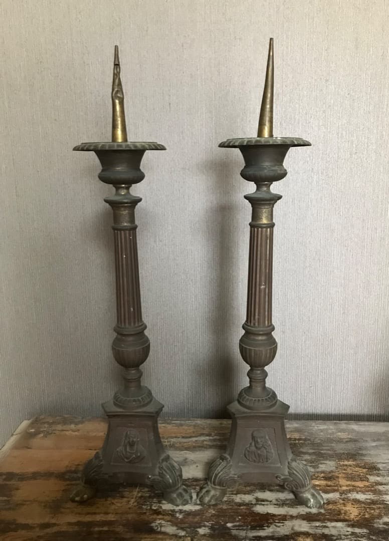 フランス　アンティーク　ブロンズ　キャンドルスタンド　燭台　ペア