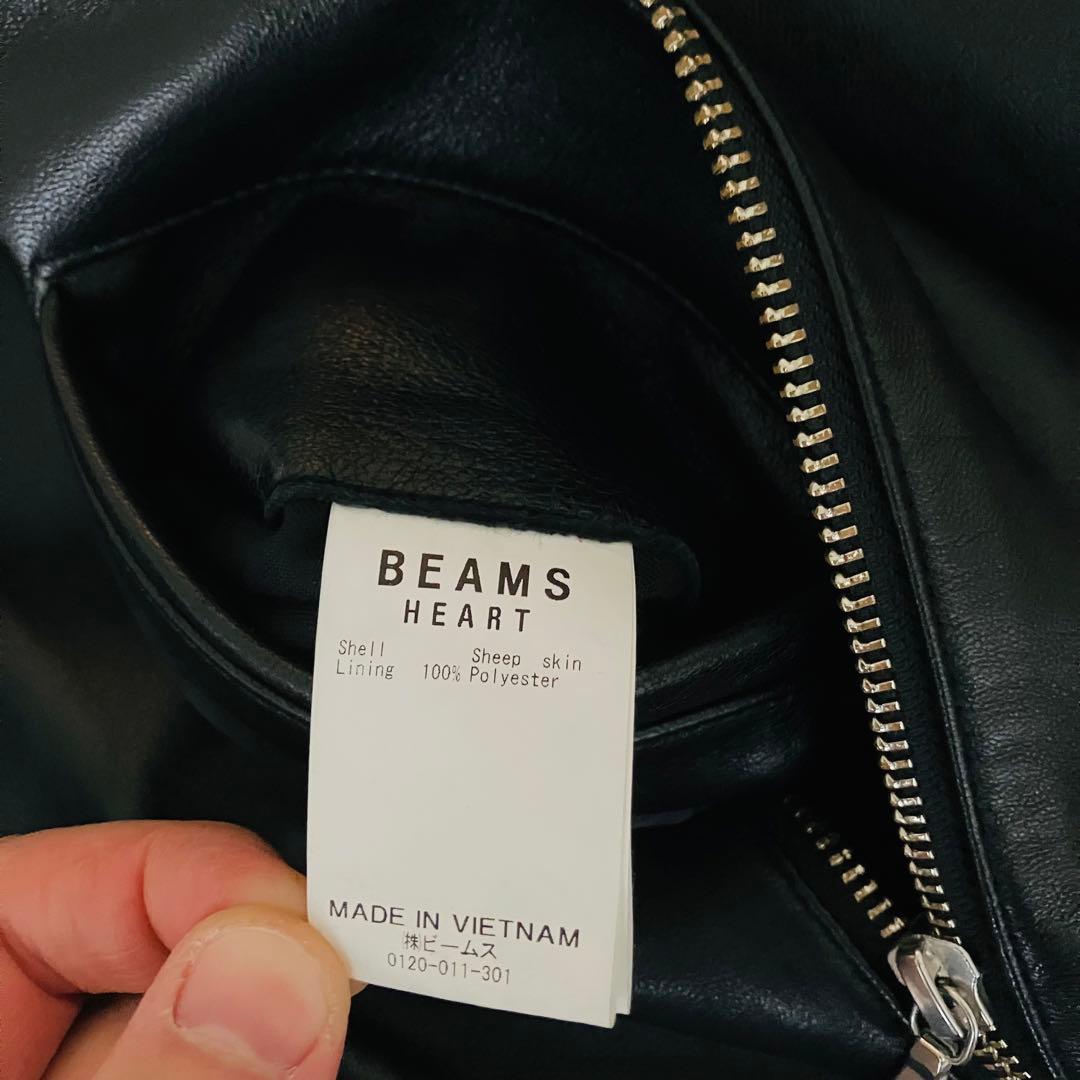 【美品】ビームスハート ライダースジャケット シングル ラムレザー 黒 XL
