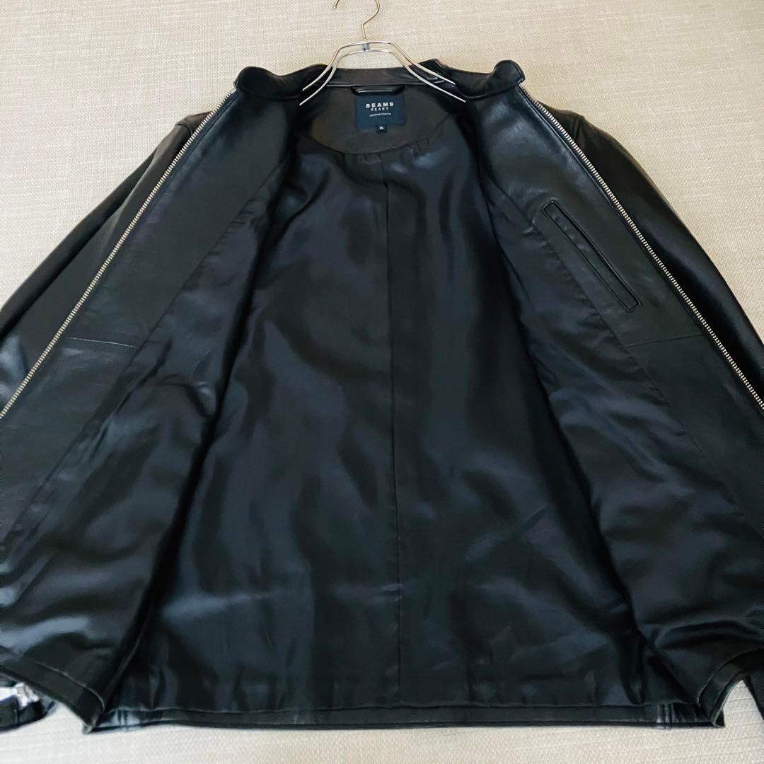 【美品】ビームスハート ライダースジャケット シングル ラムレザー 黒 XL