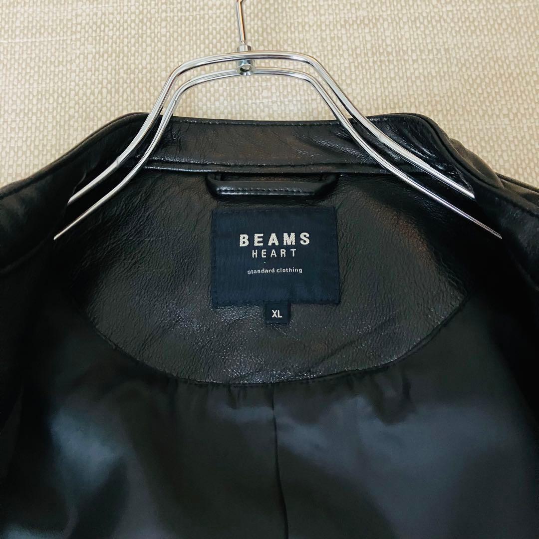 【美品】ビームスハート ライダースジャケット シングル ラムレザー 黒 XL
