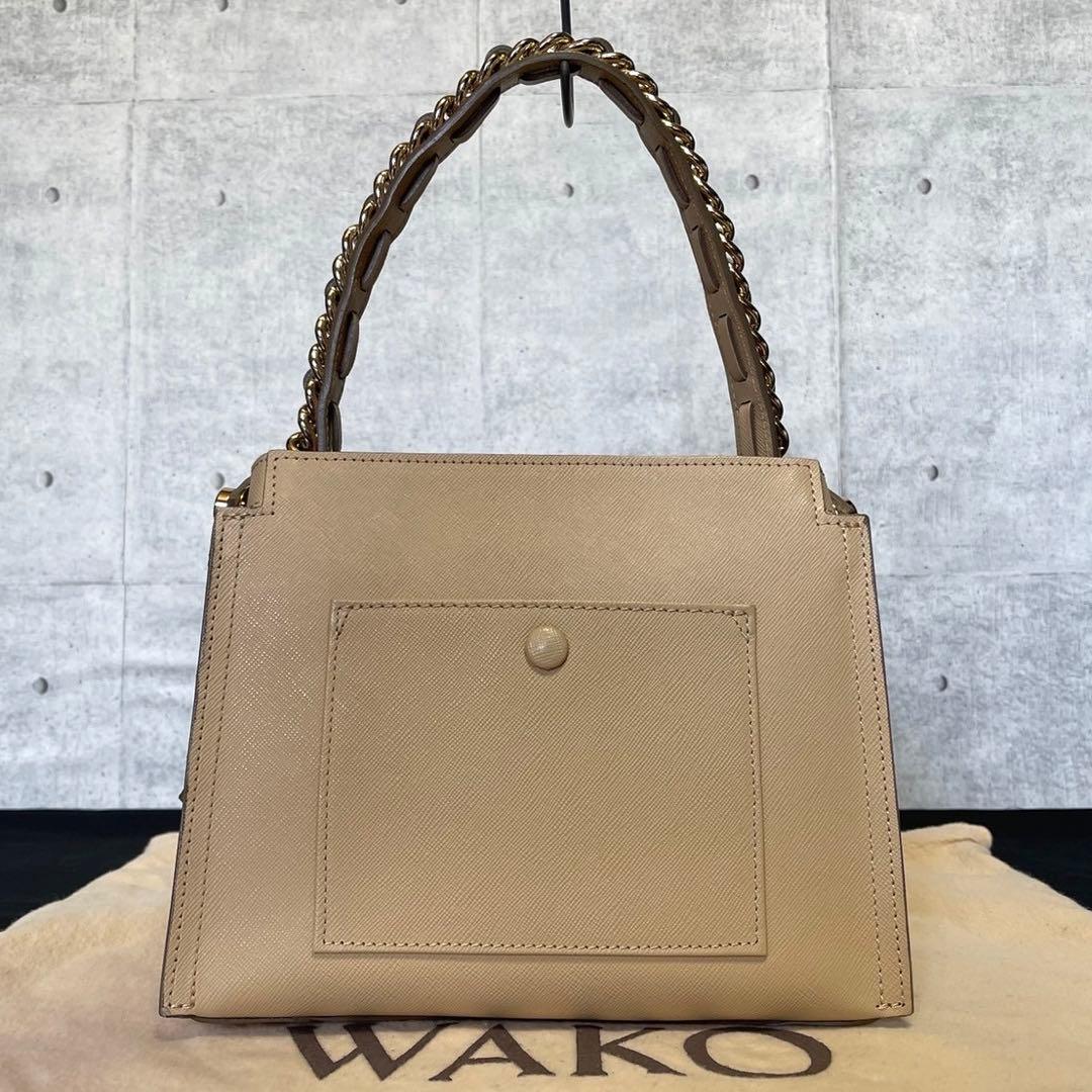 【良品】WAKO 銀座和光 サフィアーノレザー ベージュ ワンハンドルバッグ