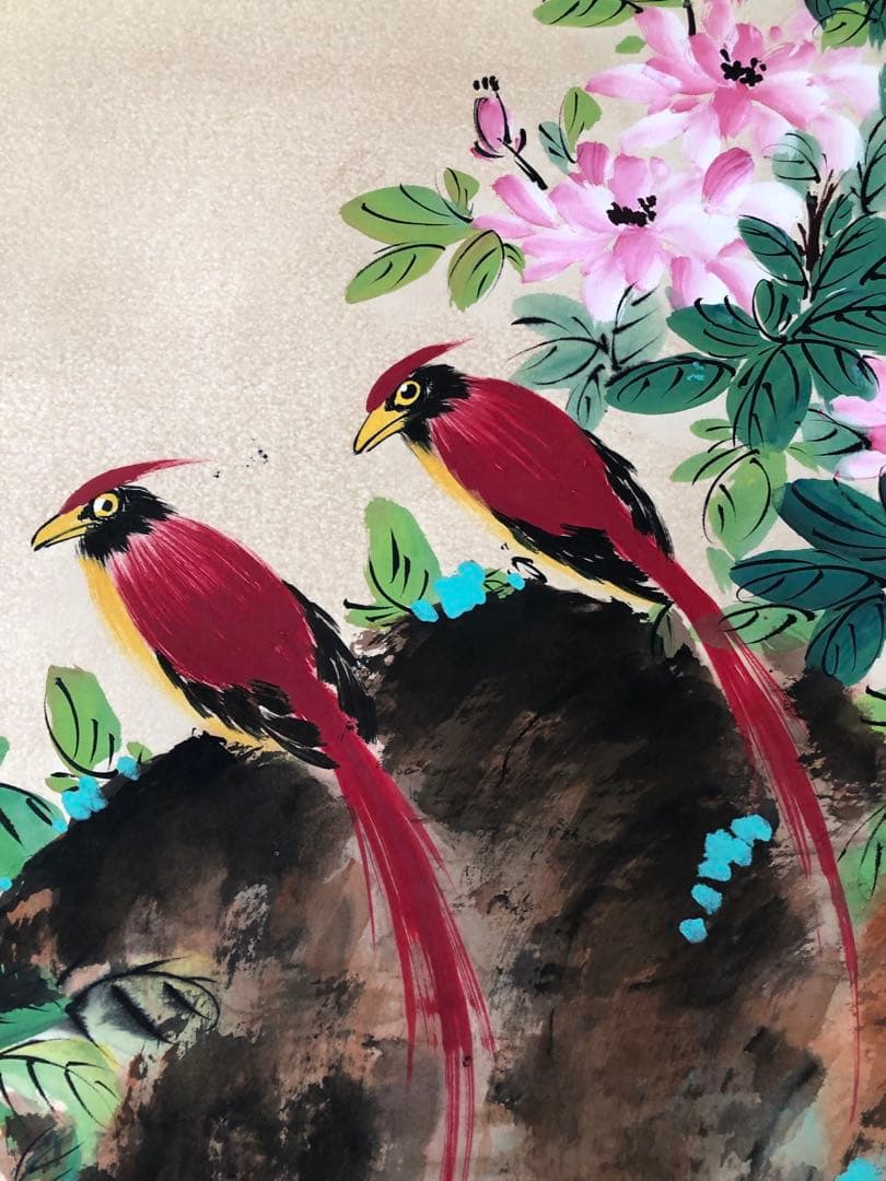 梅蘭芳 花鳥画 掛け軸 四尺 手描き 中国美術 絵画 書画 花鳥図 インテリア