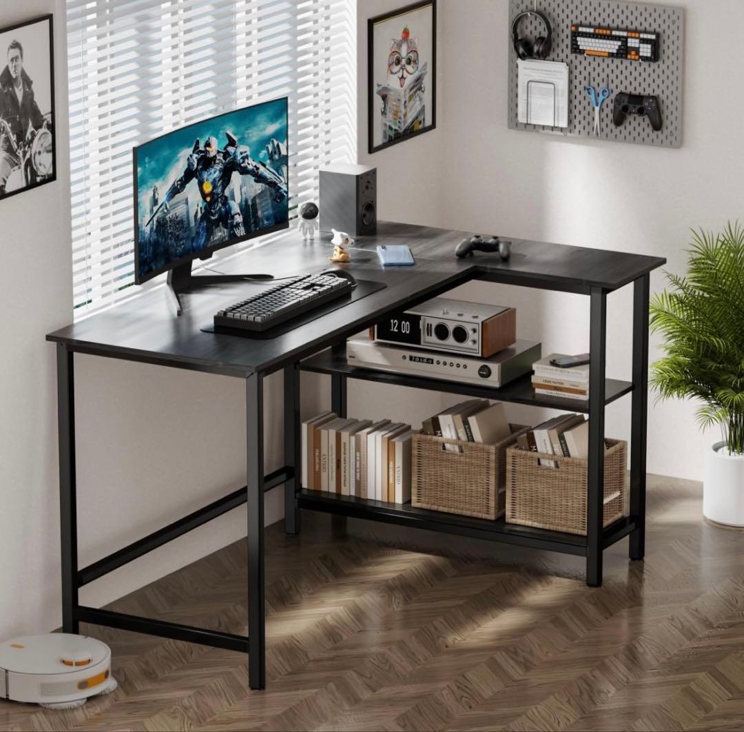 Y*U様 L字デスク 幅98cm 収納袋付きブラック　組み立て式